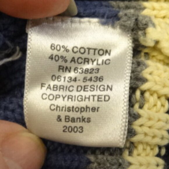 Vintage Christopher & Banks Blue, Yellow, White, Gray & Black Stripped Sweater - Picture 5 of 6